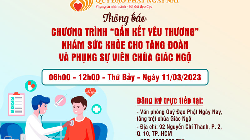 “GẮN KẾT YÊU THƯƠNG” KHÁM SỨC KHỎE CHO TĂNG NI  VÀ PHỤNG SỰ VIÊN CHÙA GIÁC NGỘ (Vào sáng Thứ Bảy, ngày 11/3/2023)
